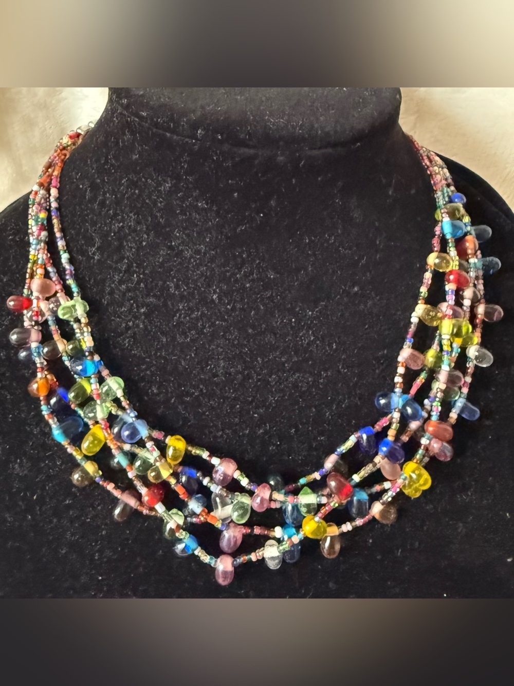 Vintage Multicolor Art Glass Beaded Layered Multi-layer Necklace Statement